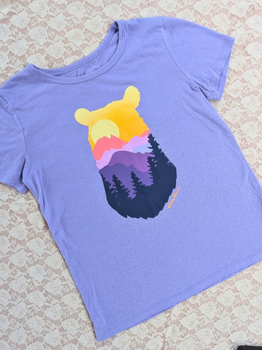 VGUC Eddie Bauer purple tee with sunset bear design youth L (14/16)